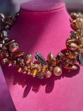 Handcrafted Amber Glass Statement Necklace - Unbranded